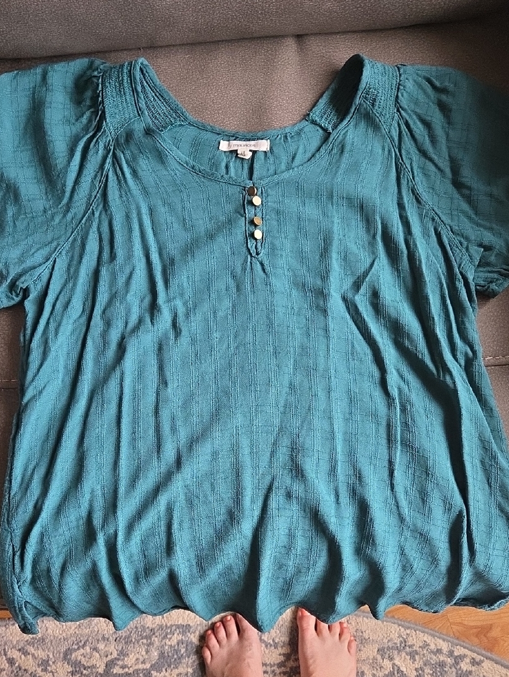 Maurices Teal Short-Sleeve Button-Accent Blouse